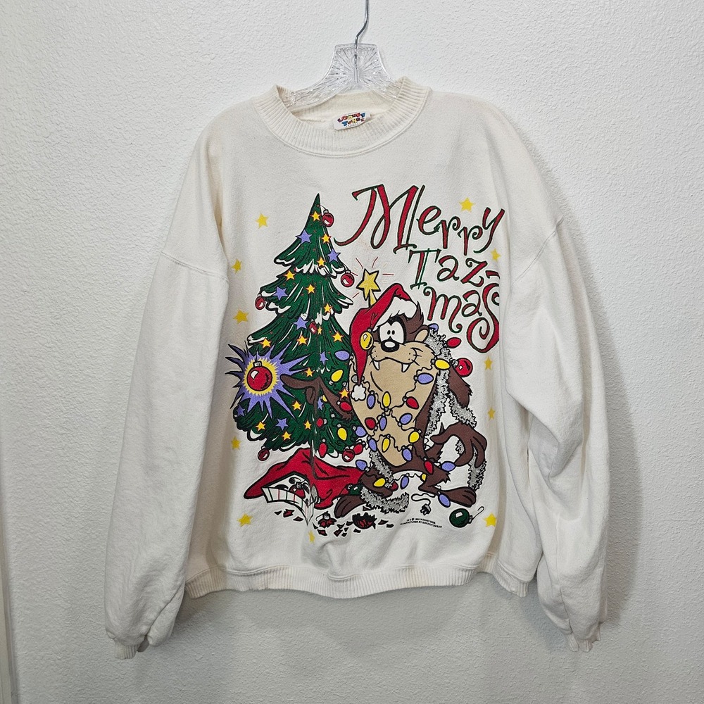 Vintage 1994 Merry Tazmas Looney Tunes Tazmania Devil‎ Christmas Sweatshirt